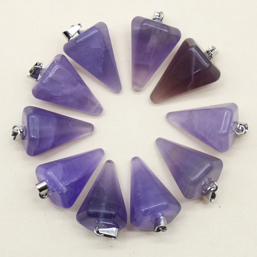 24pcs Natural Stone Reiki Pendulum Divination Pendant Amethyst Quartz Crystal Agate Suitable for DIY Necklace Jewelry Pendant