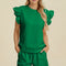 Double Take Full Size Texture Round Neck Ruffle Sleeve Top and Shorts Set