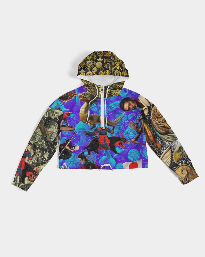 Trendy Abstrak Pattern Women's All-Over Print Cropped Windbreaker