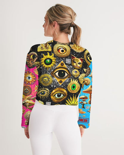 Eye and Face Abstrak Women's All-Over Print Cropped Sweatshirt