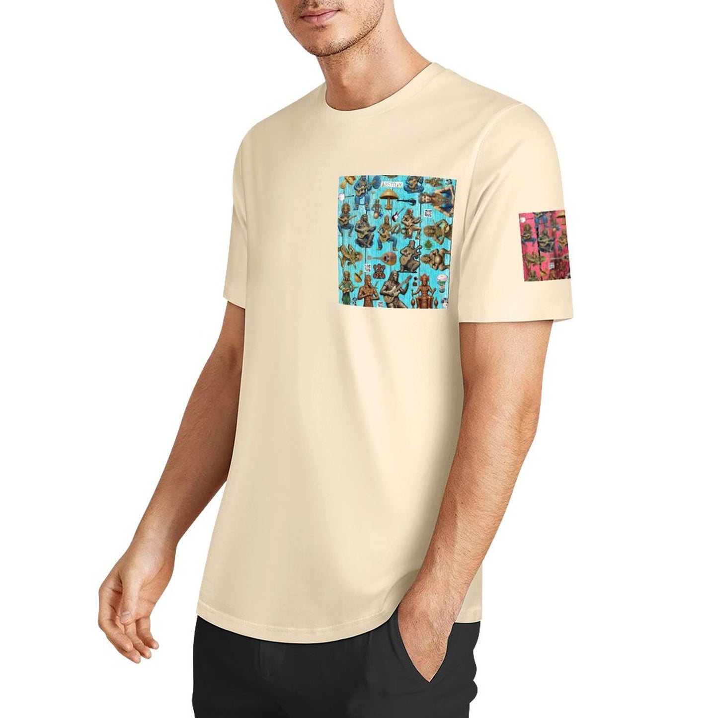 DTF 160gsm Men's Short Sleeve Cotton T-shirt (Dual-sided+Sleeve Printing)