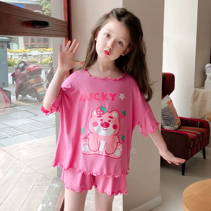 Anime Sanrio Cinnamoroll Kuromi Child Pajama Summer Thin My Melody Cartoon Girl Short Sleeves Shorts Comfortable Loungewear Set