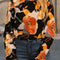 Black Floral Frilled Neck Peasant Sleeve Blouse