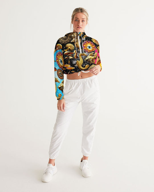 Eye and Face Abstrak Women's All-Over Print Cropped Windbreaker