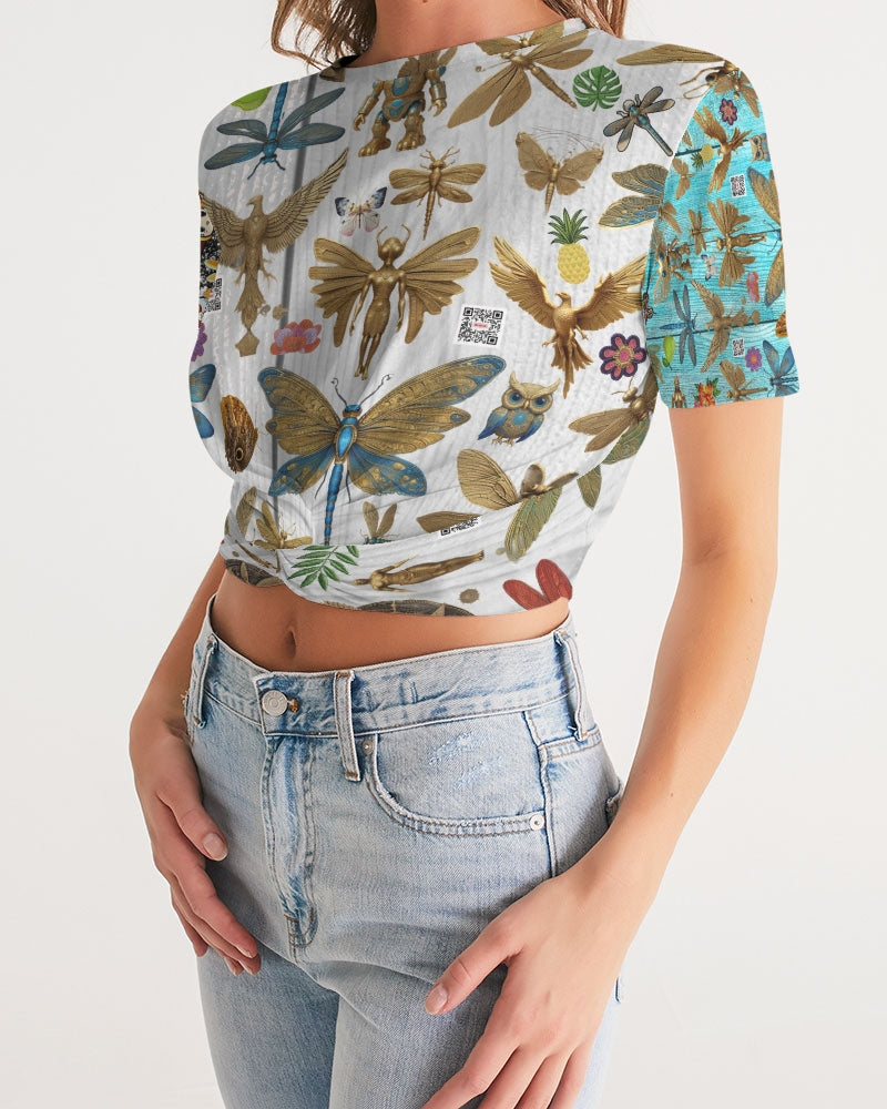 Abstrak dragonfly Women's All-Over Print Twist-Front Cropped Tee