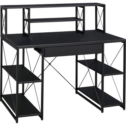 Black Office Desk With Open Shelves And Hutch