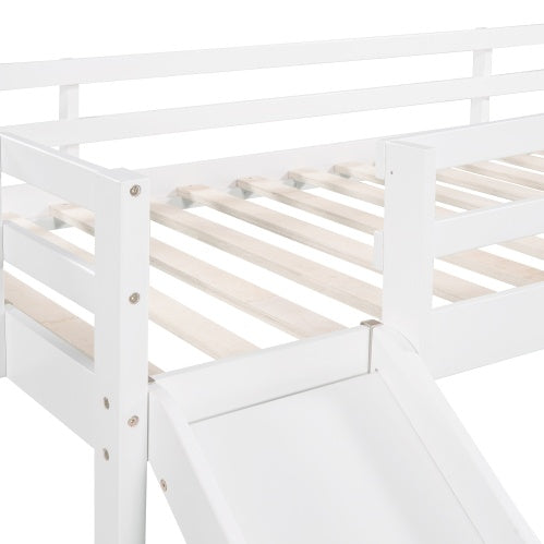 Twin Size Loft Bed Wood Bed With Slide, Stair And Chalkboard,White