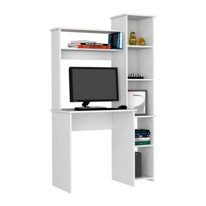 Desk, Five Shelves, Two Superior Shelves, White