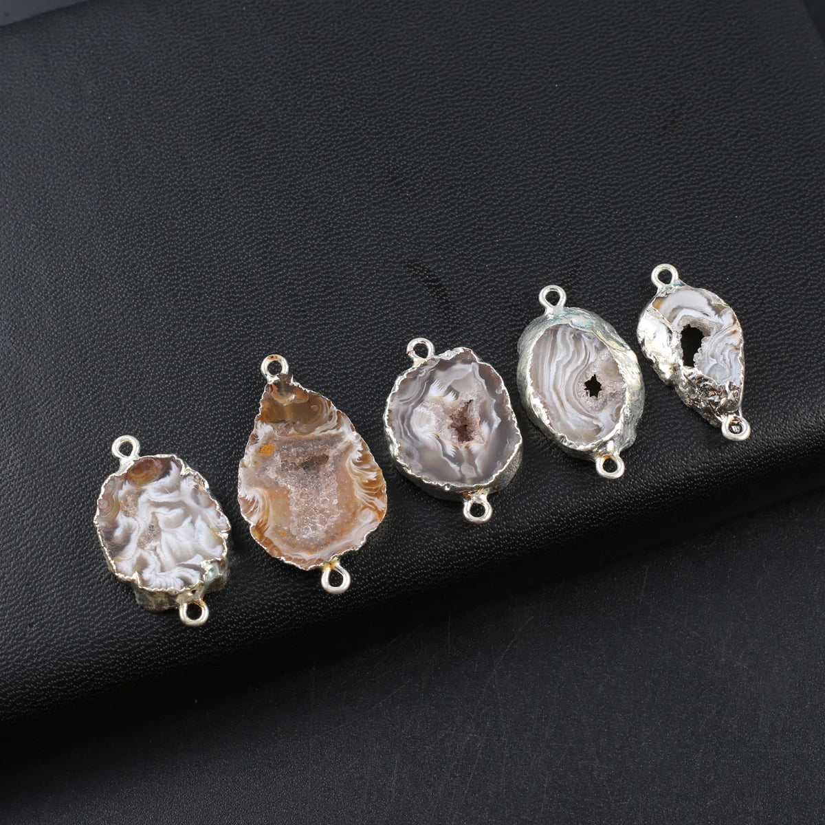 1pc Natural Stone Pendants Sliver Plated Agates Druzy Connector for Jewelry Making Diy Women Necklace Accessory