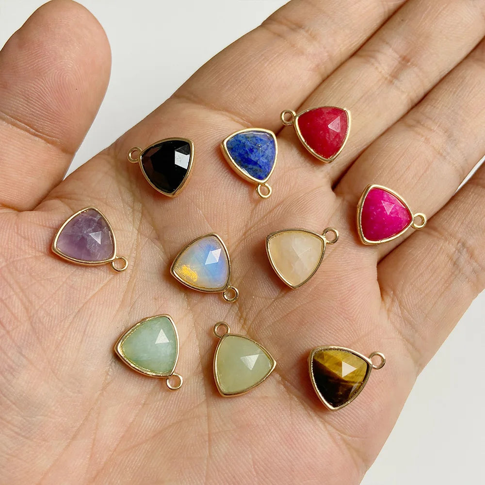 1-3pcs Natural Stone Pendant Triangle Shape Amethyst Lapis Lazuli Opal Charm For Jewelry Making Necklace Earrings Accessory 12mm