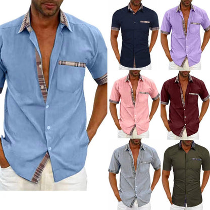 Men's Short Sleeve Contrast Fashion Button-Up Shirt