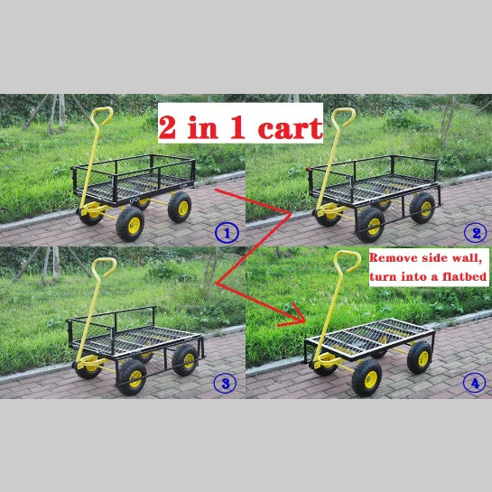 Carriage Garden Cart Steel Garden Cart With Swivel Handle And Detachable Sides, Practical Heavy Duty Garden Cart And Trolley