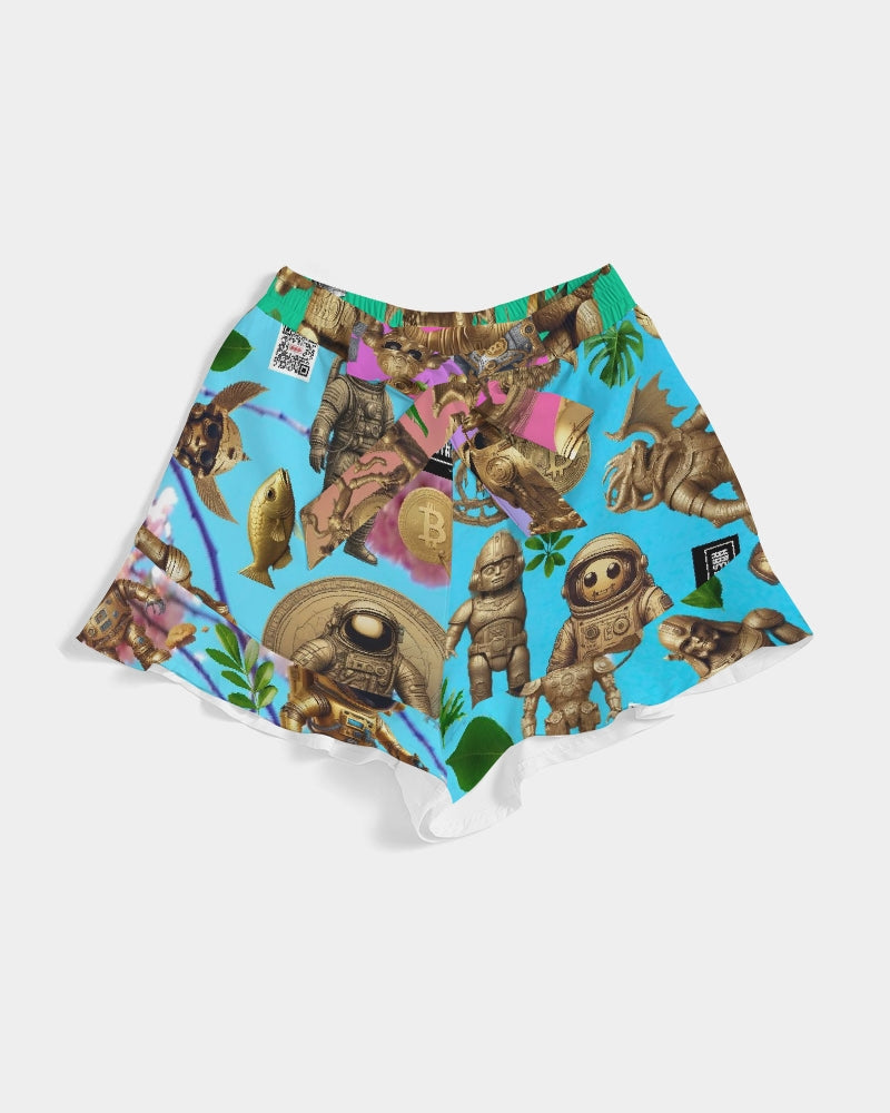 Ancient Abstrak Collection Women's All-Over Print Ruffle Shorts