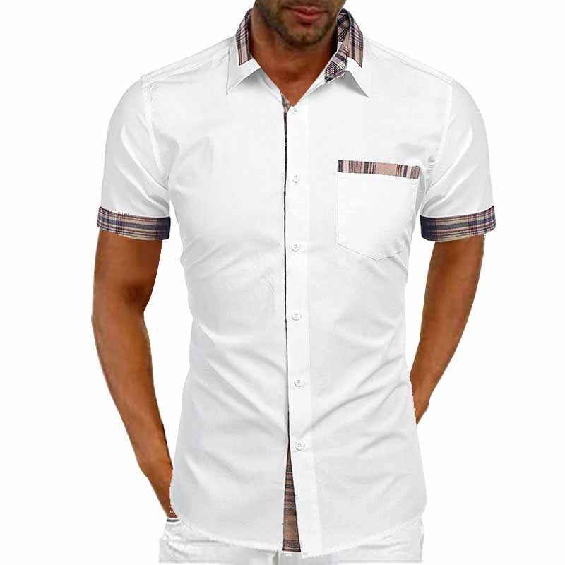 Men's Short Sleeve Contrast Fashion Button-Up Shirt