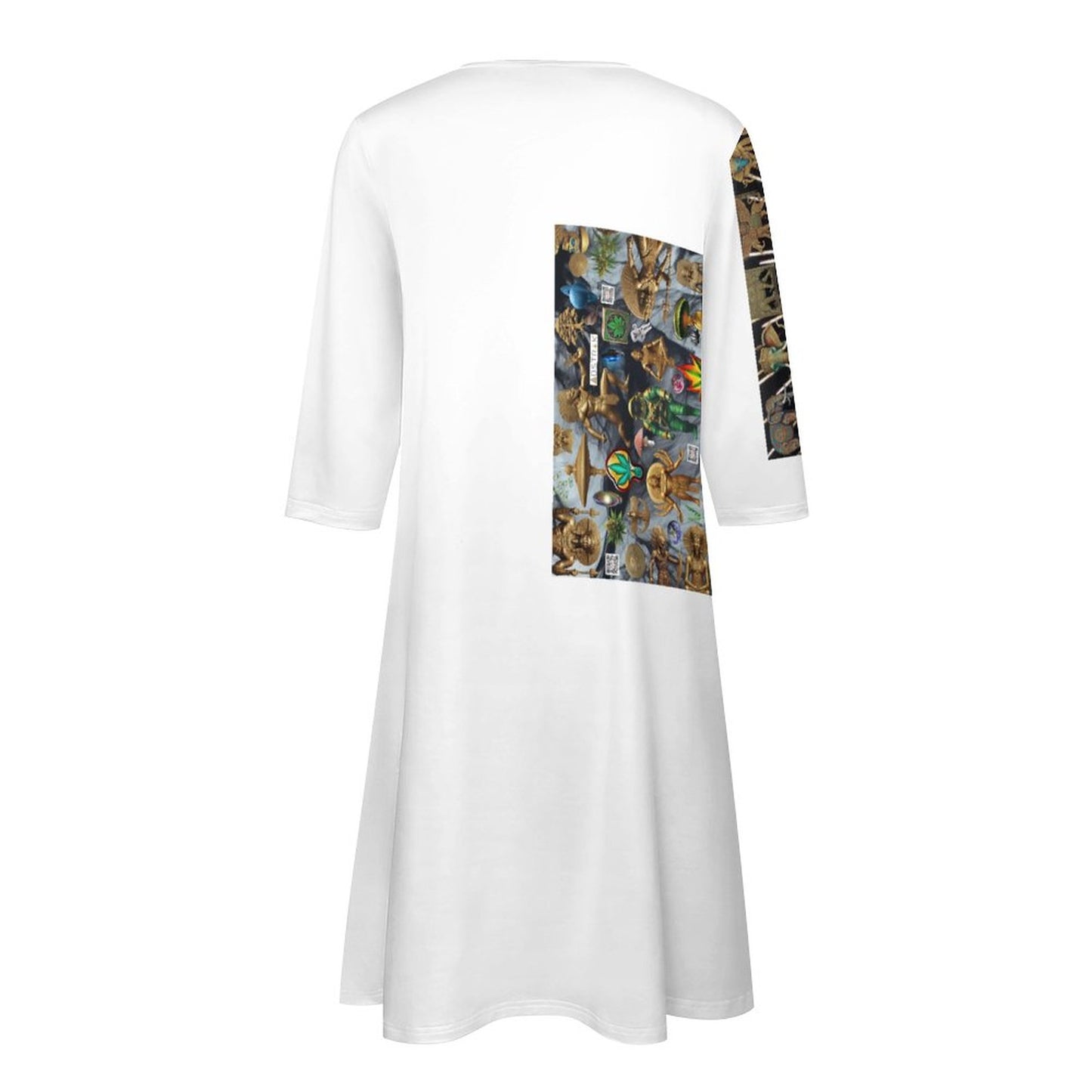 V-neck 3/4 Sleeve Dress with Pockets (All-Over Printing)