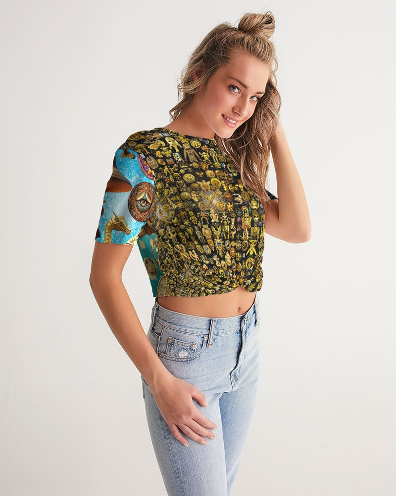 Nature Abstrak Women's All-Over Print Twist-Front Cropped Tee