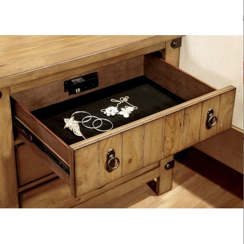 Cottage Style Weathered Elm 1pc Nightstand Ball Bearing Metal Glide USB Charger Power Outlet In Night Stand Top Drawer Bedroom Bedside Table