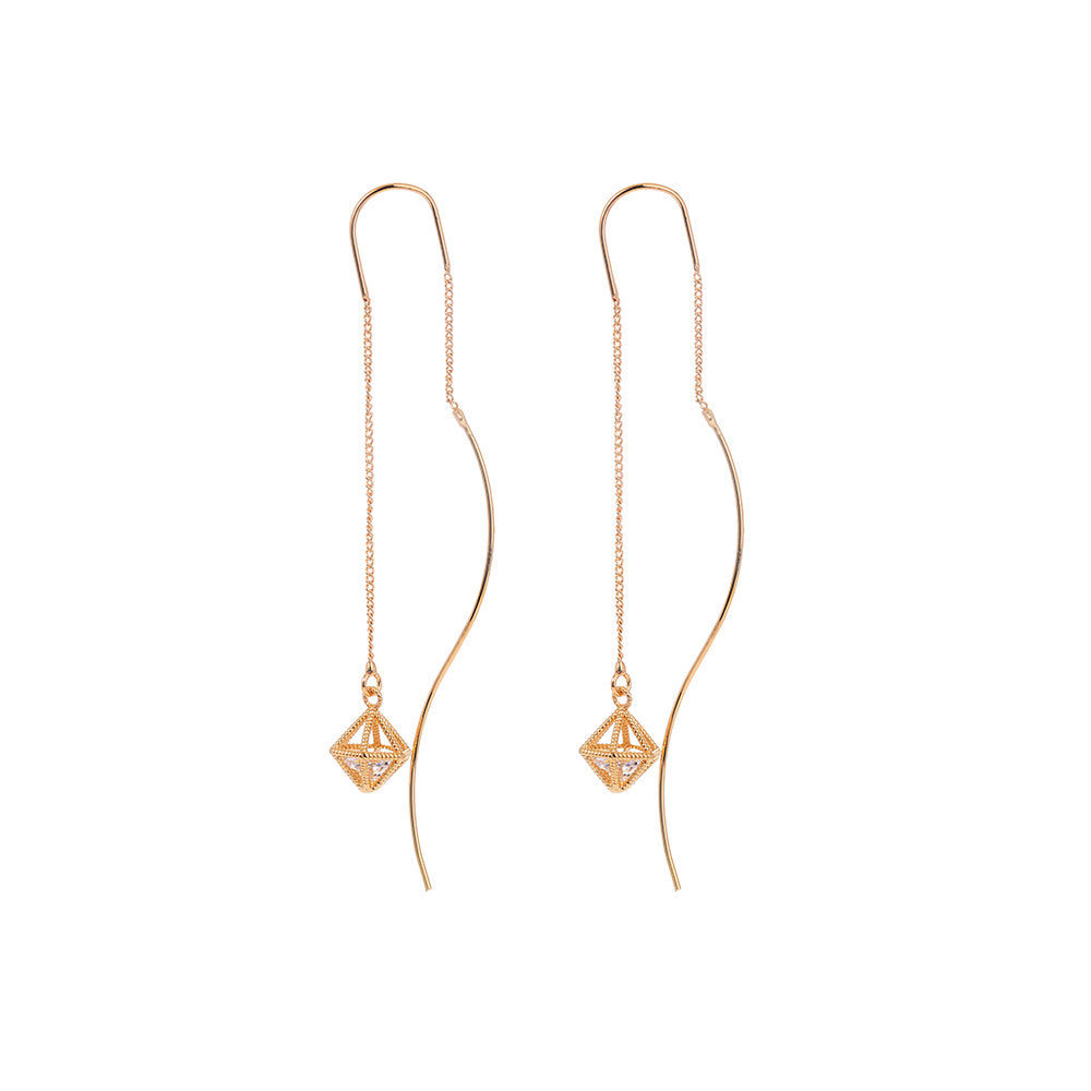 Gold Bronze Cutout Zircon Tassel Earrings