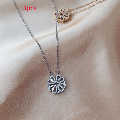 Explosive Style Detachable Deformed Four-leaf Clover Necklace For Women A Multi-wearing Zircon Small Love Short Clavicle Chain