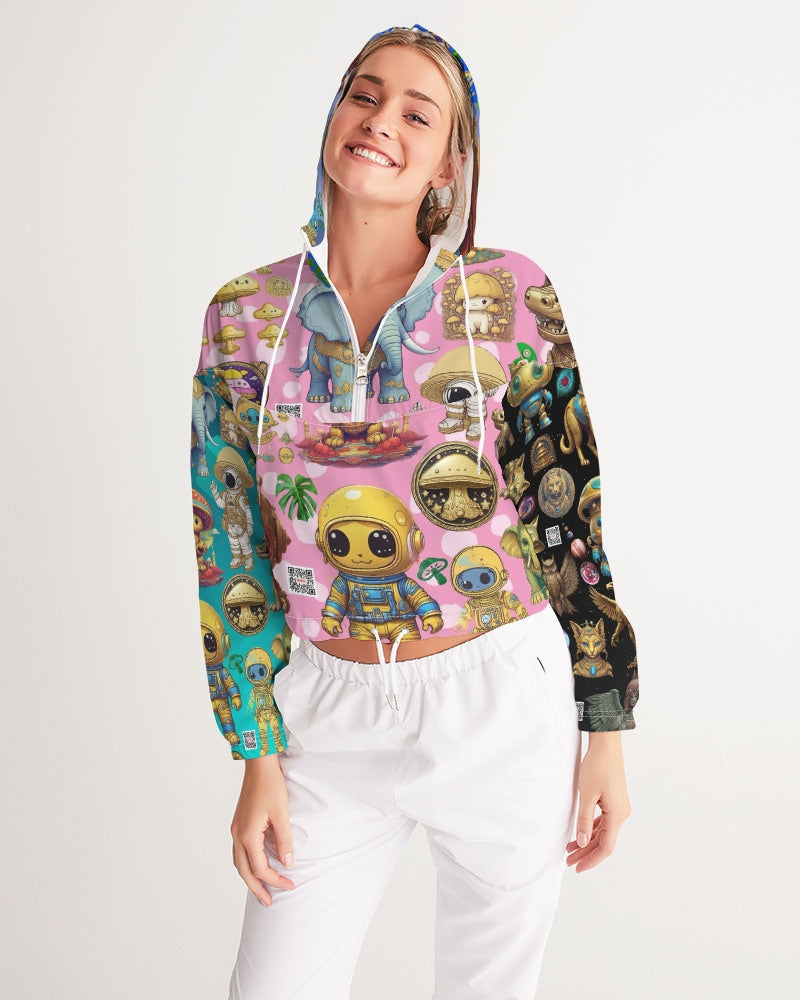 Alien Trendy Abstrak Collection Women's All-Over Print Cropped Windbreaker