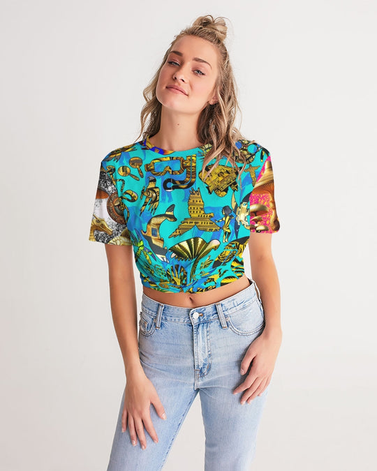 Eye and Face Abstrak Women's All-Over Print Twist-Front Cropped Tee