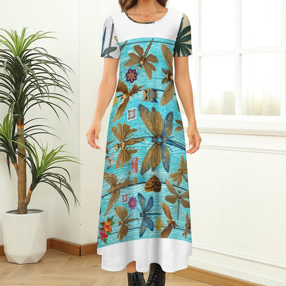 Round Neck Short Sleeve Dress B523 (All-Over Printing)