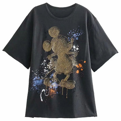 Disney T-Shirt Bambi Deer Fashion Women T-Shirt Summer Cartoon O-Neck Short Sleeve T-Shirt Women Casual Tee Tops Female Femmes