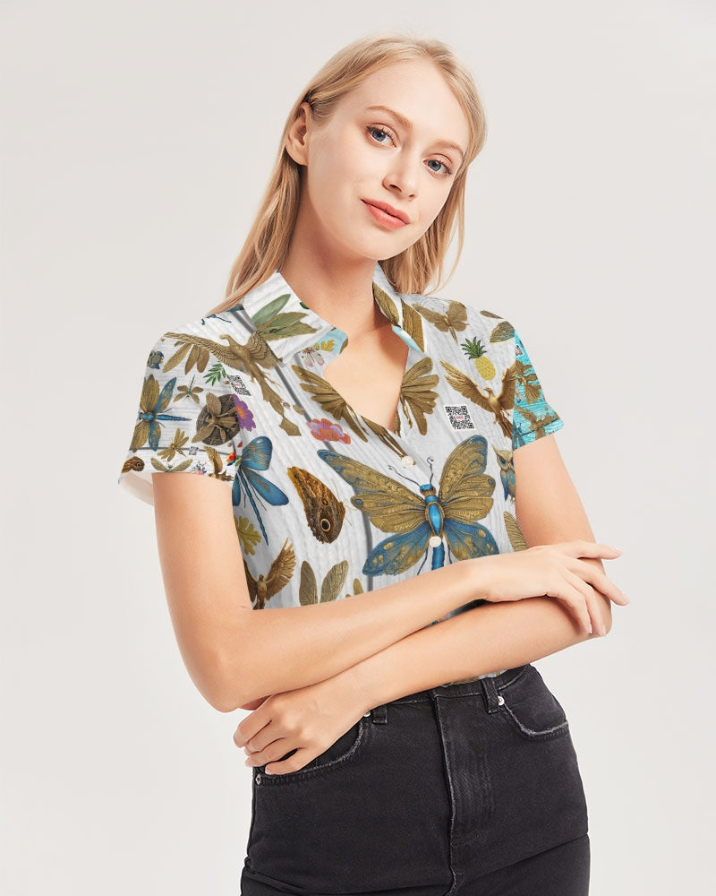 Abstrak dragonfly Women's All-Over Print Short Sleeve Button Up