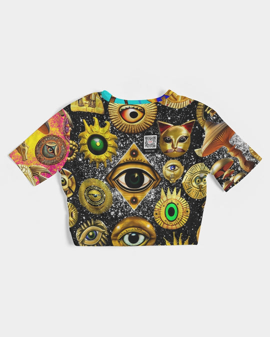 Eye and Face Abstrak Women's All-Over Print Twist-Front Cropped Tee