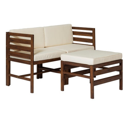 Contemporary 3-Piece Modular Acacia Wood Left And Right Arm Chairs And Ottoman Dark Brown