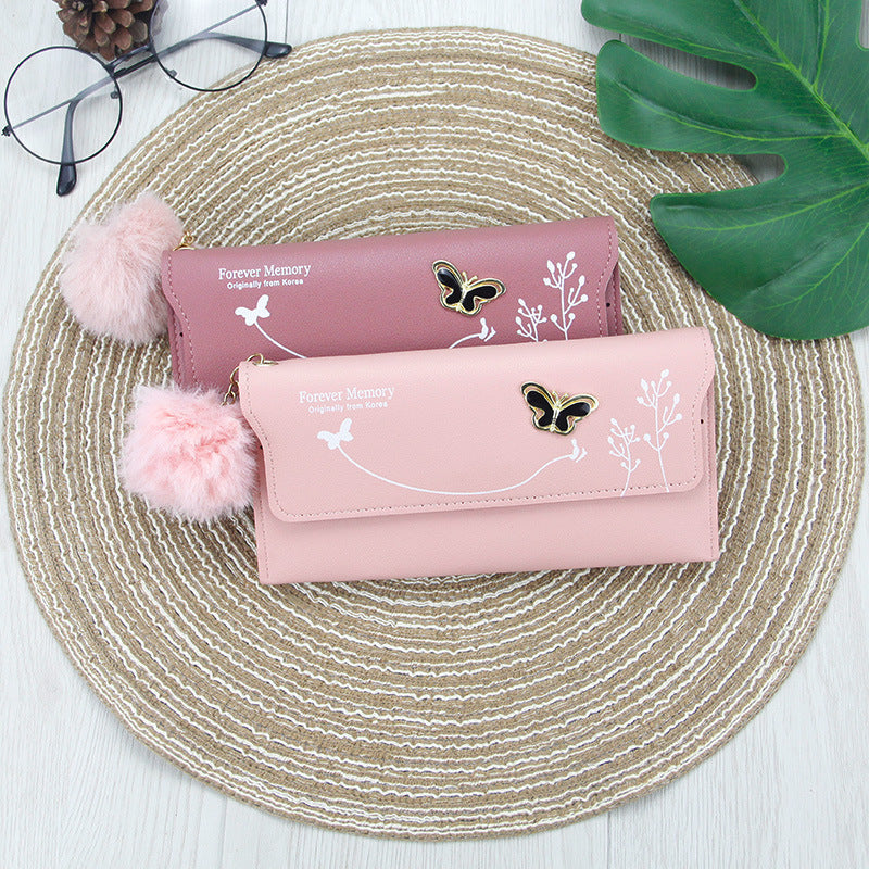 Fashion Ladies Long Hair Ball Bow Purse