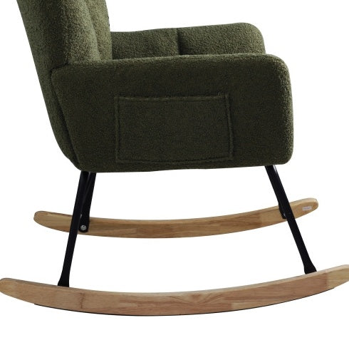 Teddy Fabric Rocking Chair, Modern Rocking Accent Chair For Nursery, Living Room, Bedroom, Deep Green