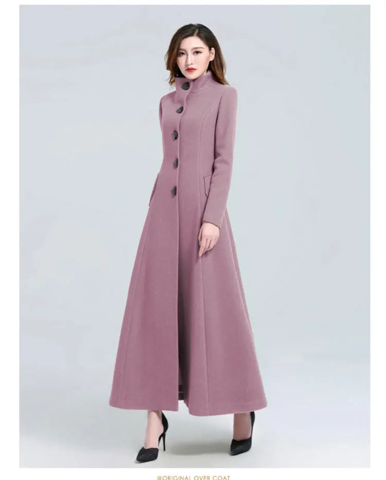 Women Woolen Coat 2024 Winter New Elegant Wool Jacket Slim Long Woolen Trench Coat Thick Warm Tops Lady Vintage Dress Overcoat