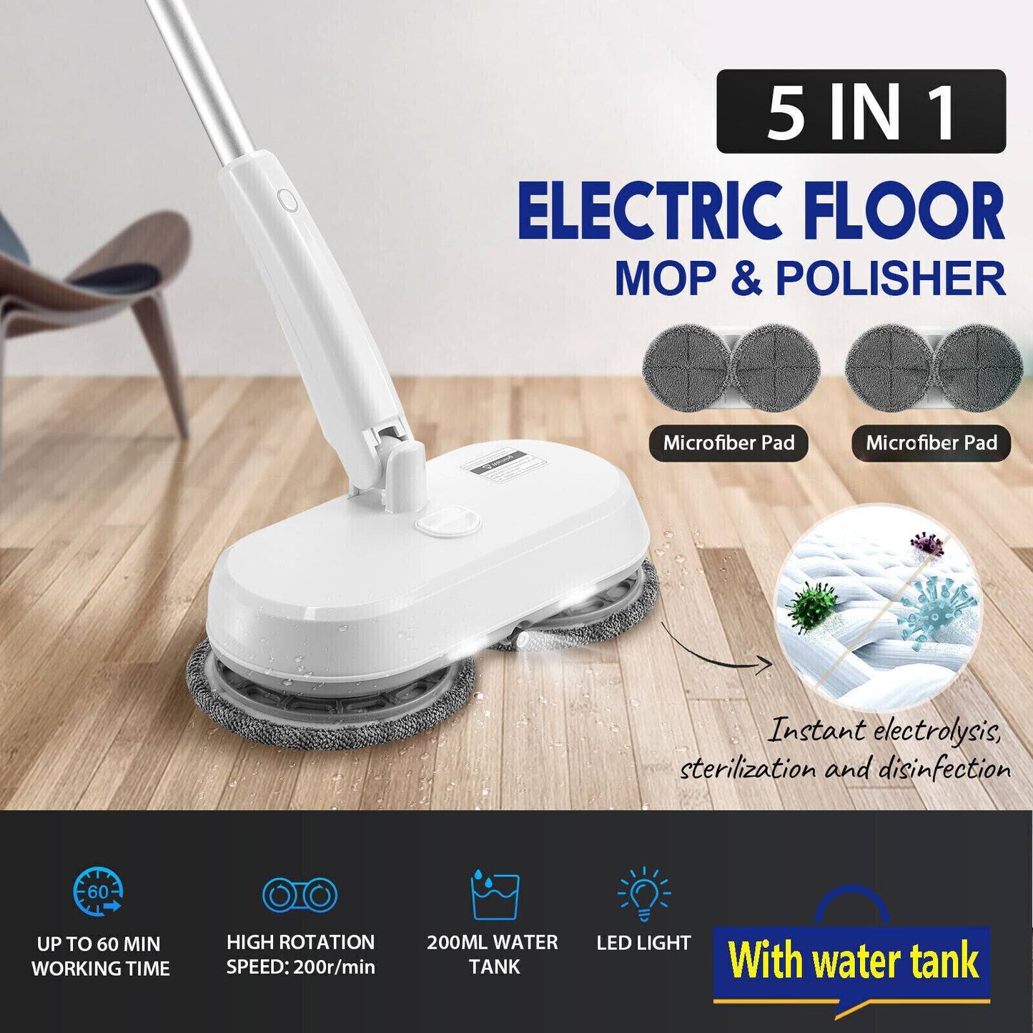 5-In-1 Cordless Electric Mop Cleaner Floor Polisher Sweeper Washer Scrubber