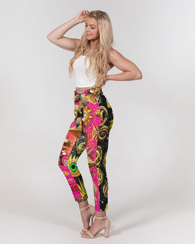 Eye and Face Abstrak Women's All-Over Print Belted Tapered Pants