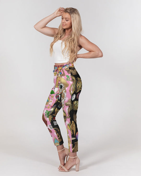 Alien Trendy Abstrak Collection Women's All-Over Print Belted Tapered Pants