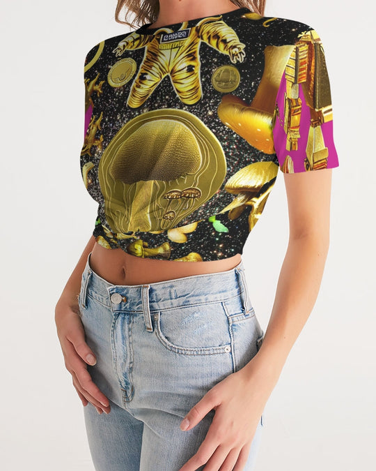 Robotic Abstrak Women's All-Over Print Twist-Front Cropped Tee