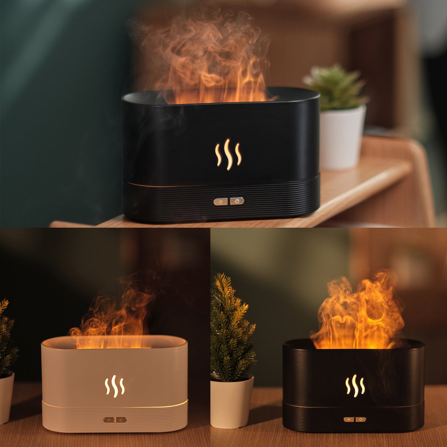 Aroma Diffuser With Flame Light Mist Humidifier Aromatherapy Diffuser With Waterless Auto-Off Protection For Spa Home Yoga Office