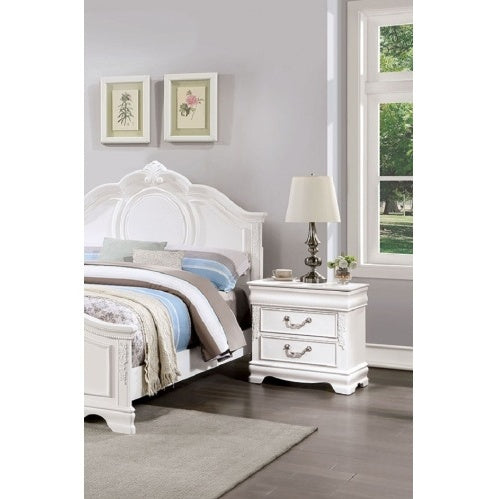 Classic White Color 1pc Nightstand Bedroom Furniture Solid Wood Nickel Hanging Pulls 2-Drawers Bedside Table