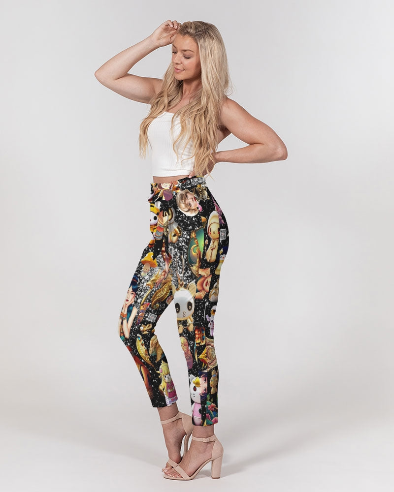 Womens Abstrak Women's All-Over Print Belted Tapered Pants