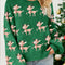 Dark Green Christmas Reindeer Pattern Drop Shoulder Sweater