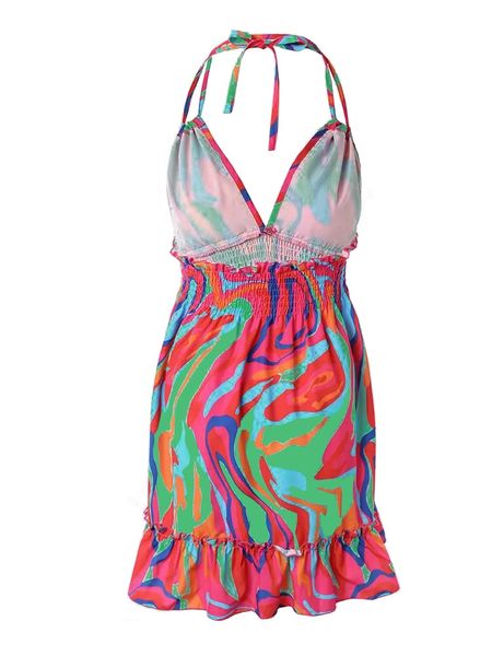 Deep V Neck Halter Printed Backless Dresses HEHEZ54W29