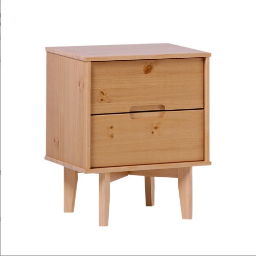 Mid-Century Modern Solid Wood 2-Drawer Nightstand Natural Pine