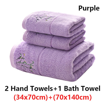 Embroidered Bamboo Fiber Towel Set for Adult High Quality Solid Color Super Absorbent Bath Towel Home Bath Towels & Hand Towels