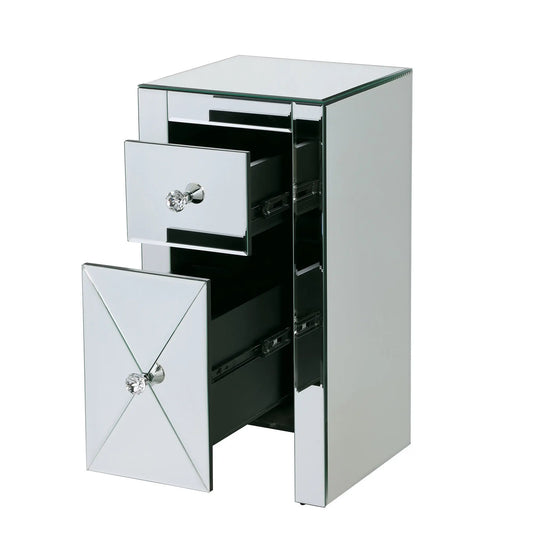 1 Big 1 Small 2-Drawer Mirrored Bedside Table 30x30x60CM Nightstand MDF&Glass Bedside Cabinet Silver[US-W]