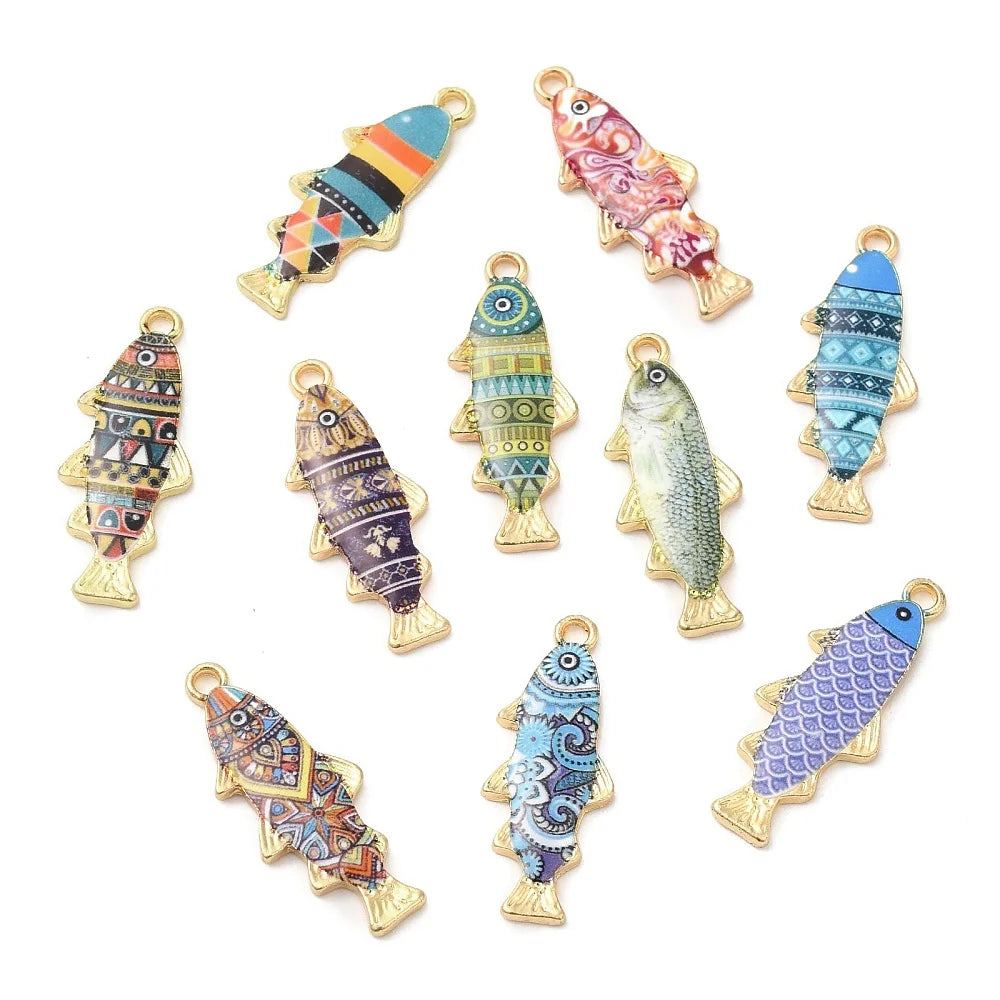 100pcs Alloy Enamel Pendants Golden Fish Charms for Making DIY Jewelry Necklace Bracelet Earring  Jewelry Crafts Gifts Supplies