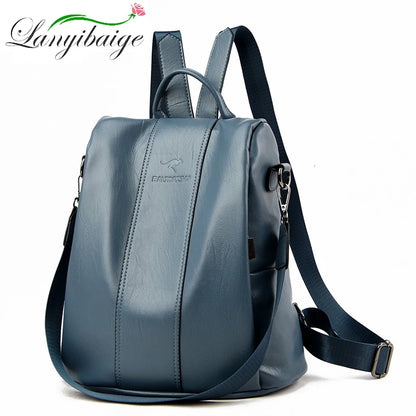 Anti-theft Leather Backpack Women Vintage Shoulder Bag Ladies High Capacity Travel Backpack School Bags Girls Mochila Feminina