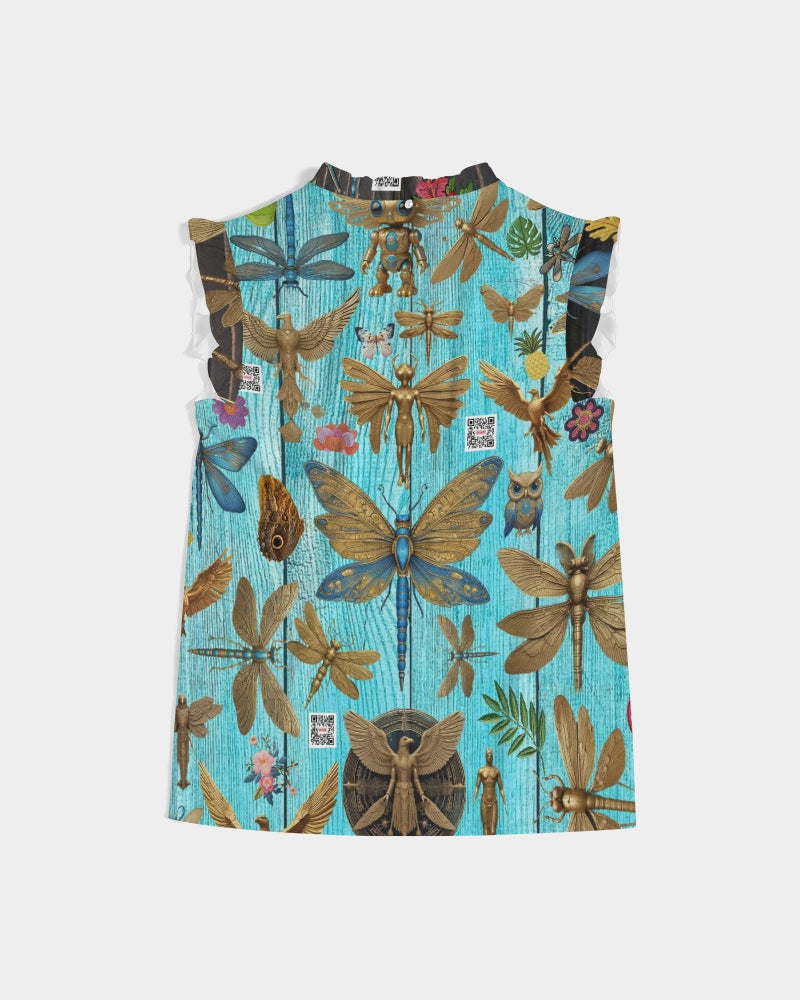 Abstrak dragonfly Women's All-Over Print Ruffle Sleeve Top