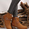 Chestnut Eyelet Buckled Chunky Heel Faux Leather Ankle Boots