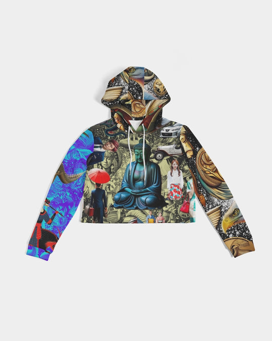 Trendy Abstrak Pattern Women's All-Over Print Cropped Hoodie